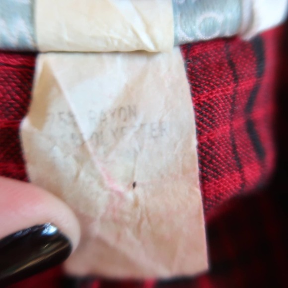 Vintage 80s Lew Magram red and black plaid midi shirt dress 14 - Picture 8 of 8